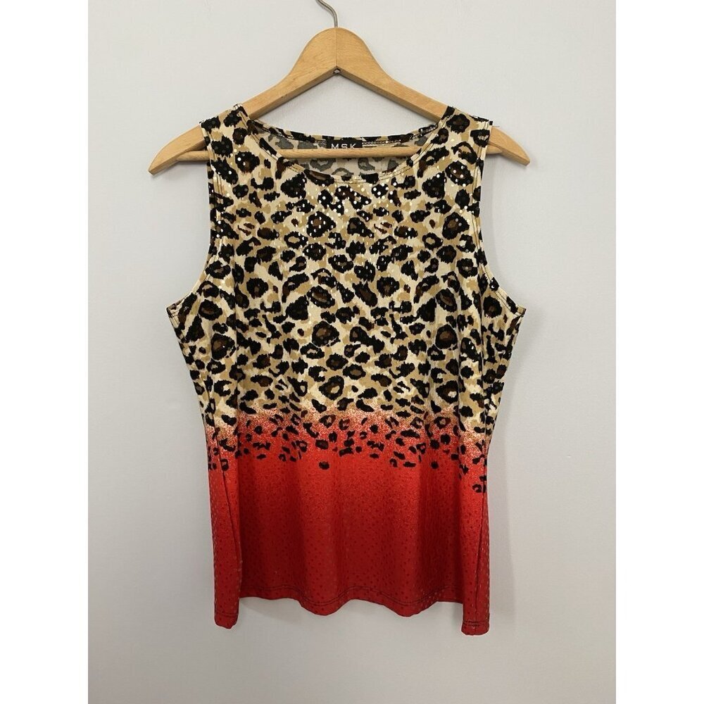 MSK Tank Top Womens Med Multicolor Animal Print All Over Sequin Sleeveless Tank
